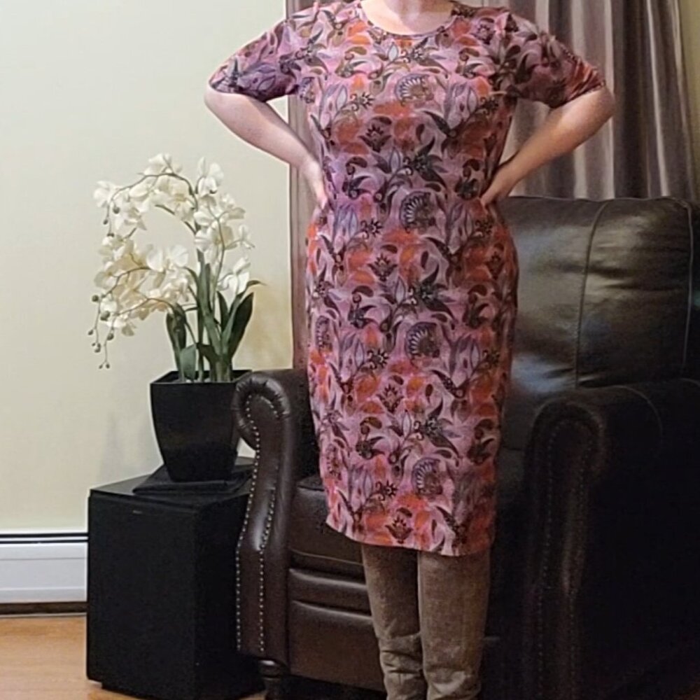 Lularoe Julia pink floral bodycon dress EUC 3XL